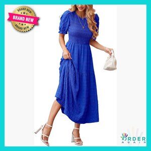 Boho Maxi Dress Puff Sleeve Smocked Bust Tiered Flowy Summer Casual Party